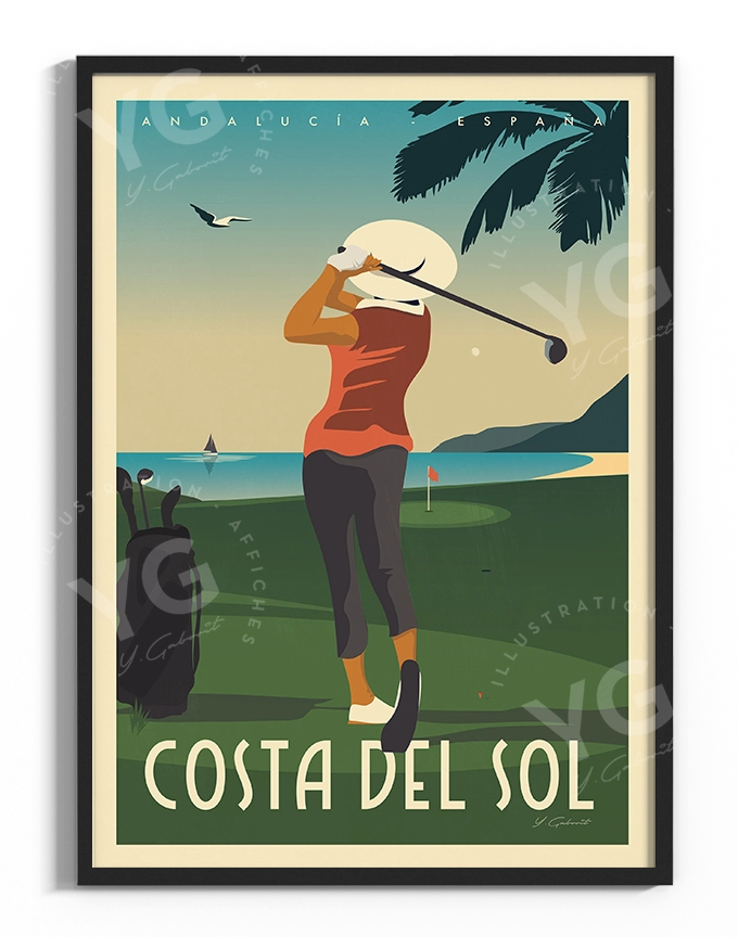 affiche-golf-malaga-costa-del-sol-vintage-yohan-gaborit
